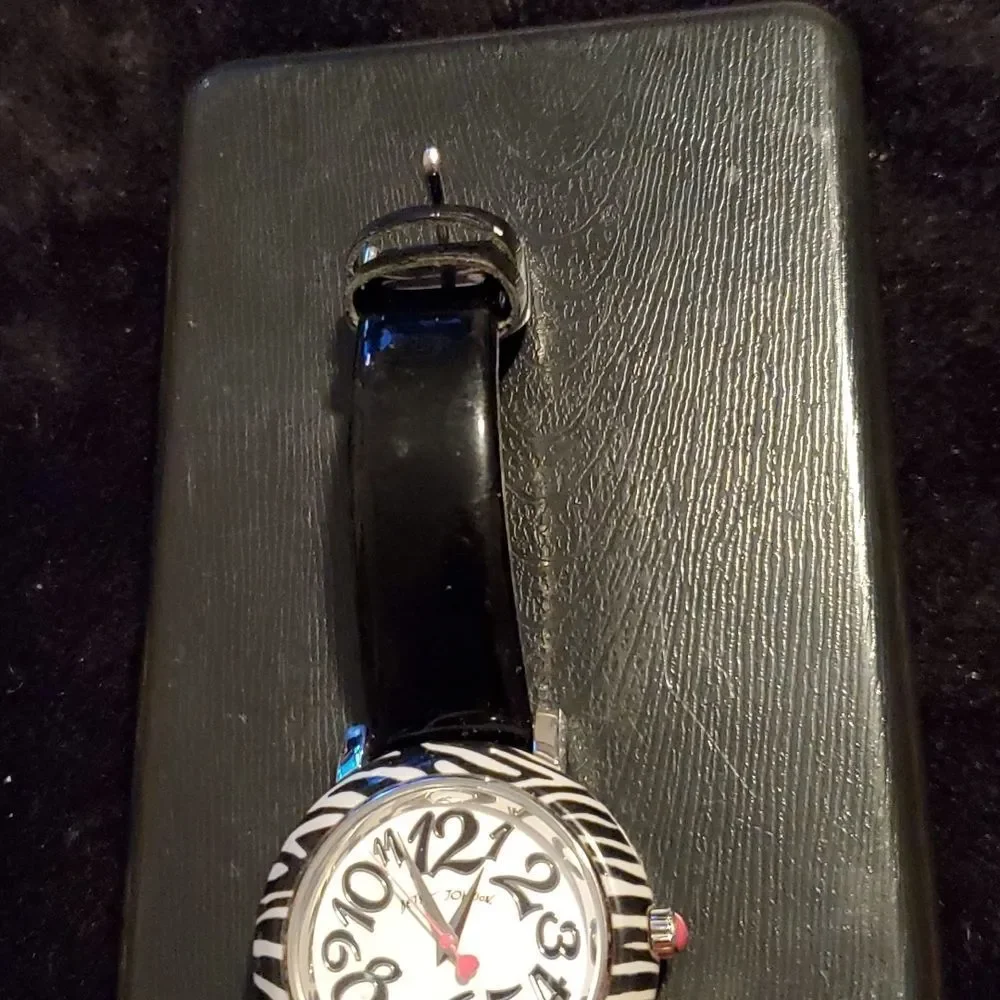 2 Betsey Johnson Women's Watches Black Zebra & Pink Patent‎ Leather